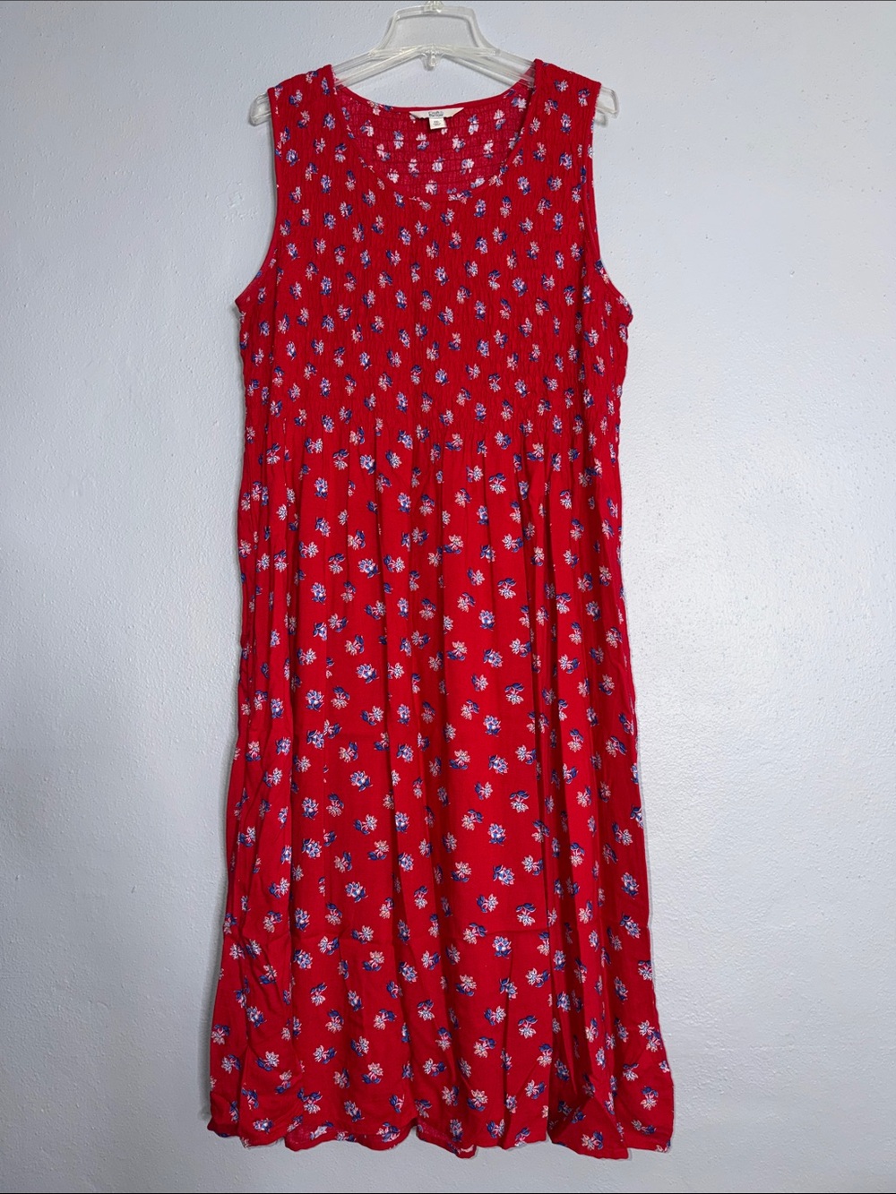 croft & barrow Red Floral Sleeveless Midi Dress with Blue Accents